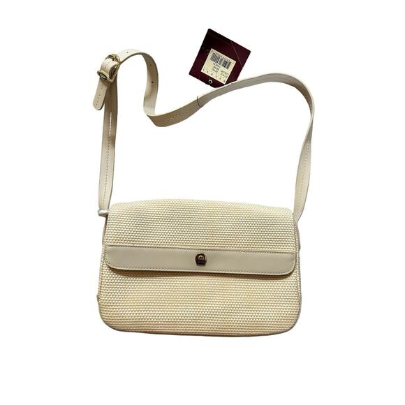 Etienne Aigner Woven Cream Snap Close Leather Strap Crossbody Bag New - Picture 1 of 13